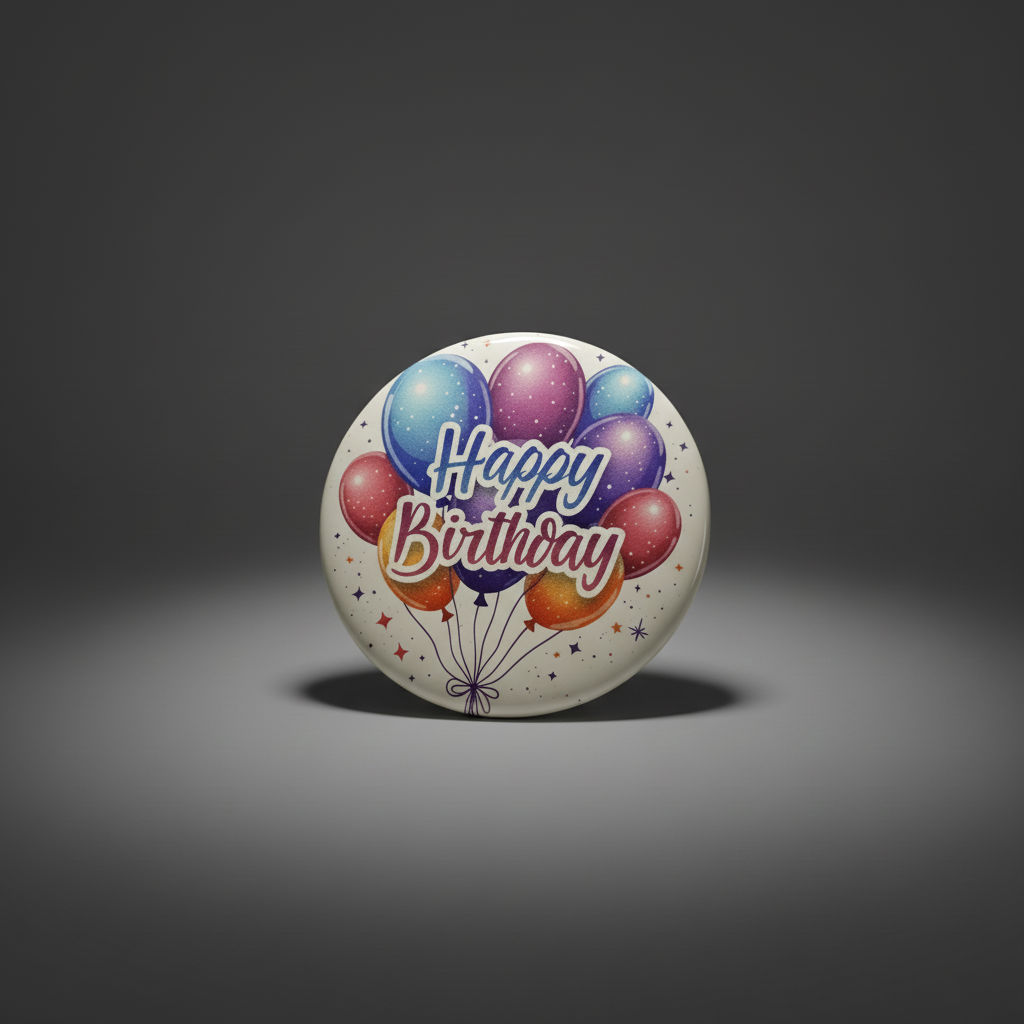 'Happy Birthday' Button met Speld - Ontwerp #5 - Ø 58mm