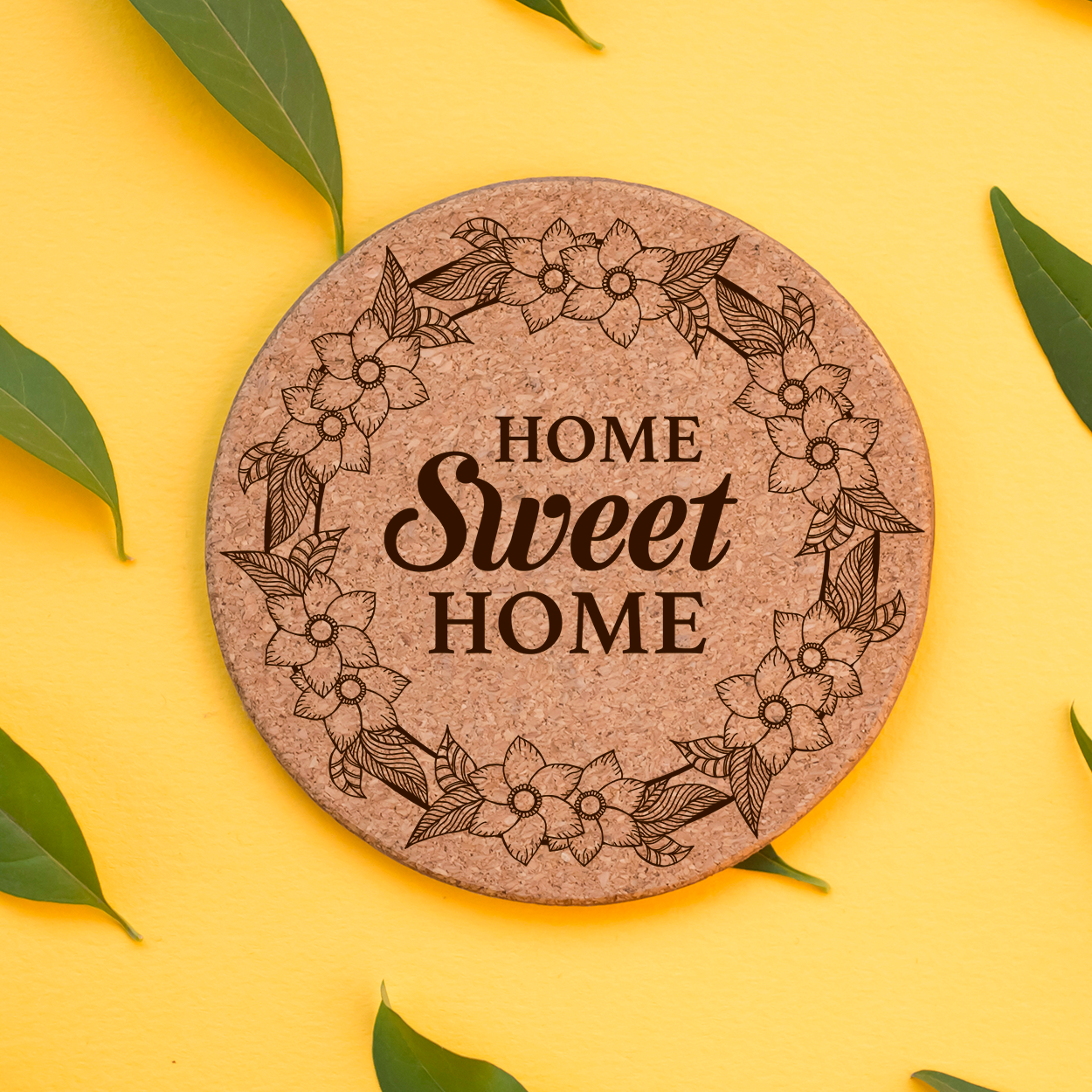 Kurken pannenonderzetter "Home Sweet Home" (ca. 19cm)