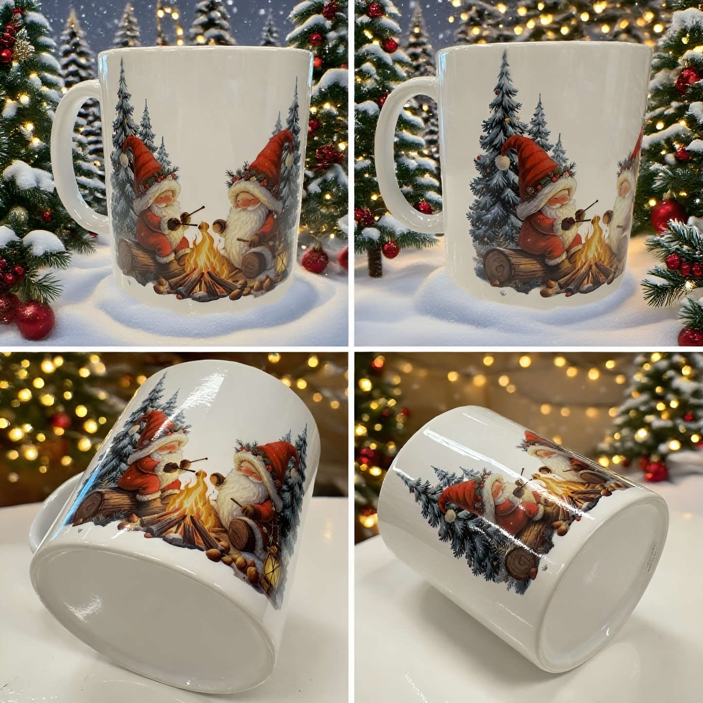 Keramieken Mok met Kerstkabouters bij het vuur