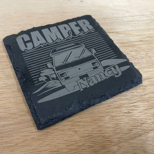 Leistenen onderzetter met eigen naam (10x10cm)