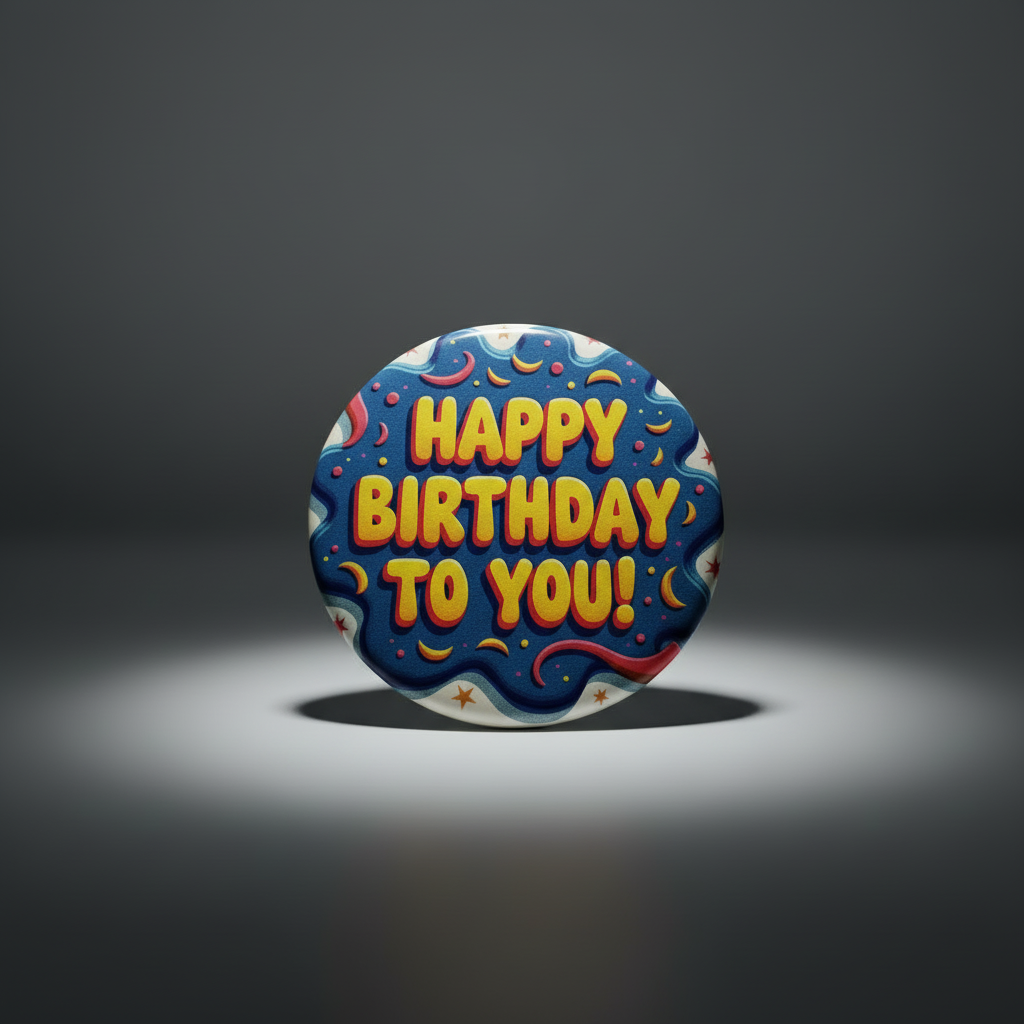 'Happy Birthday' Button met Speld - Ontwerp #1 - Ø 58mm