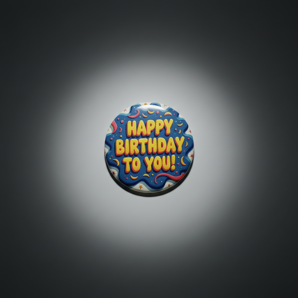 'Happy Birthday' Button met Speld - Ontwerp #1 - Ø 58mm