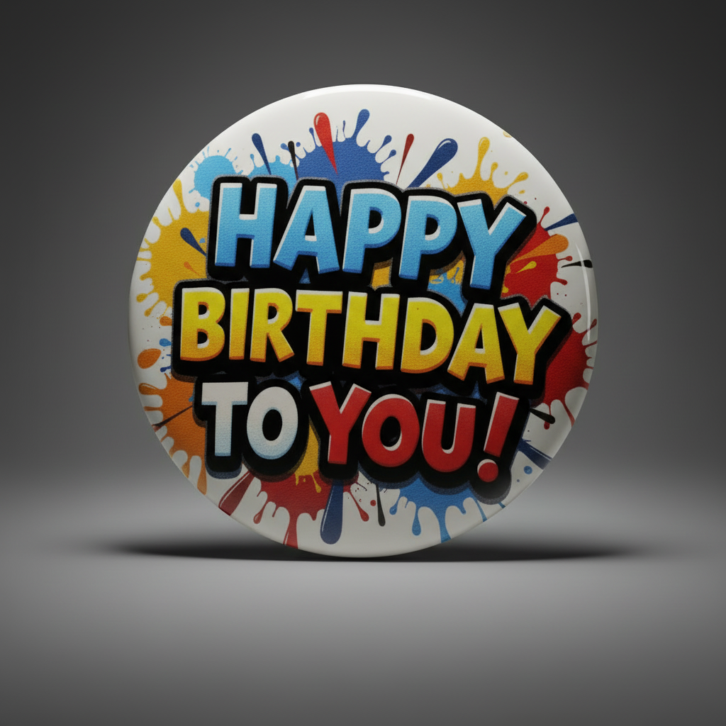 'Happy Birthday' Button met Speld - Ontwerp #2 - Ø 58mm