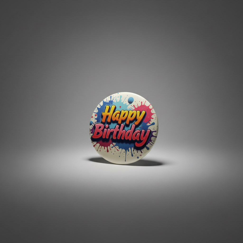 'Happy Birthday' Button met Speld - Ontwerp #3 - Ø 58mm