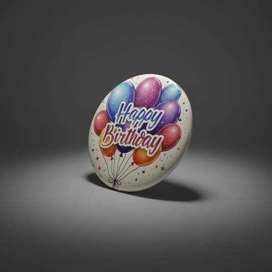 'Happy Birthday' Button met Speld - Ontwerp #5 - Ø 58mm
