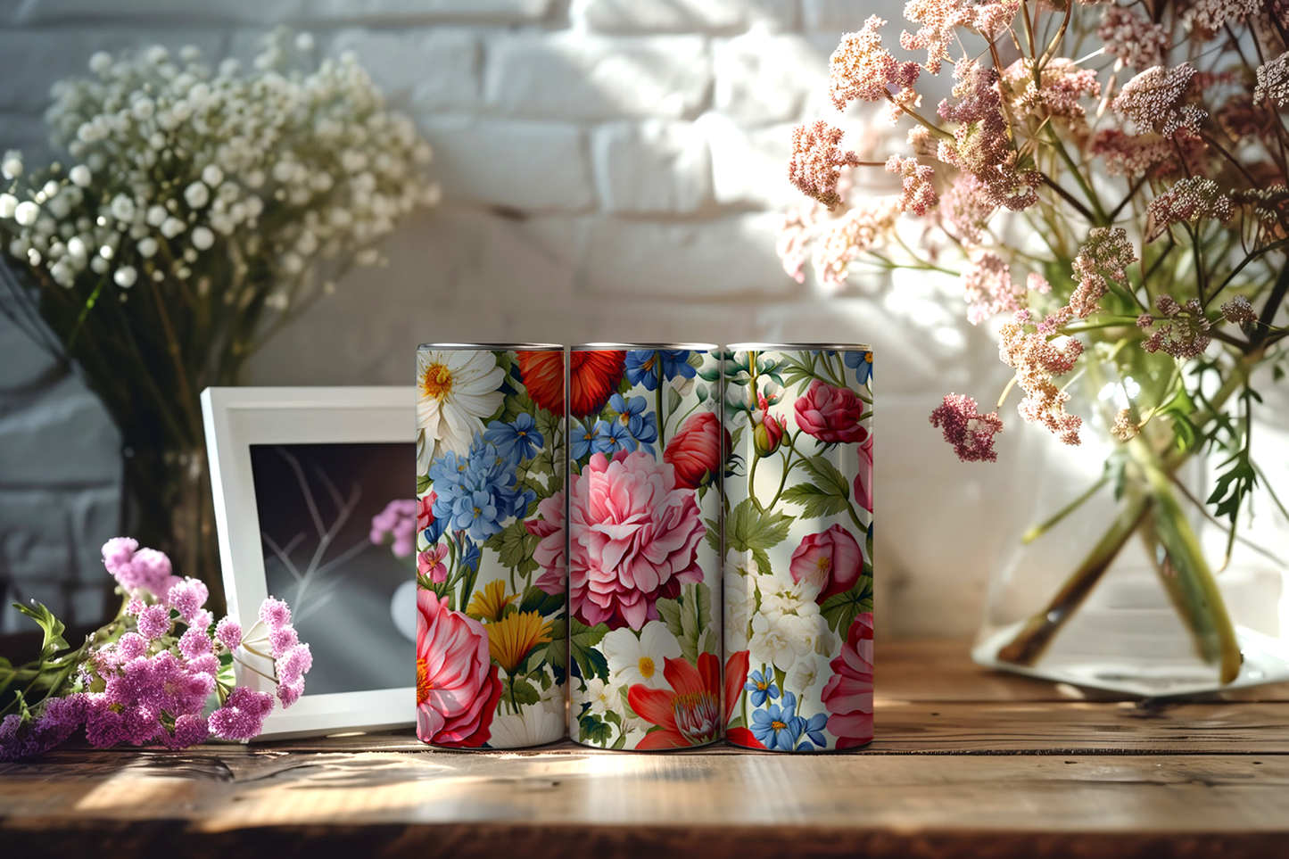 20oz Skinny Tumbler met Bloemenmotief - 590ml