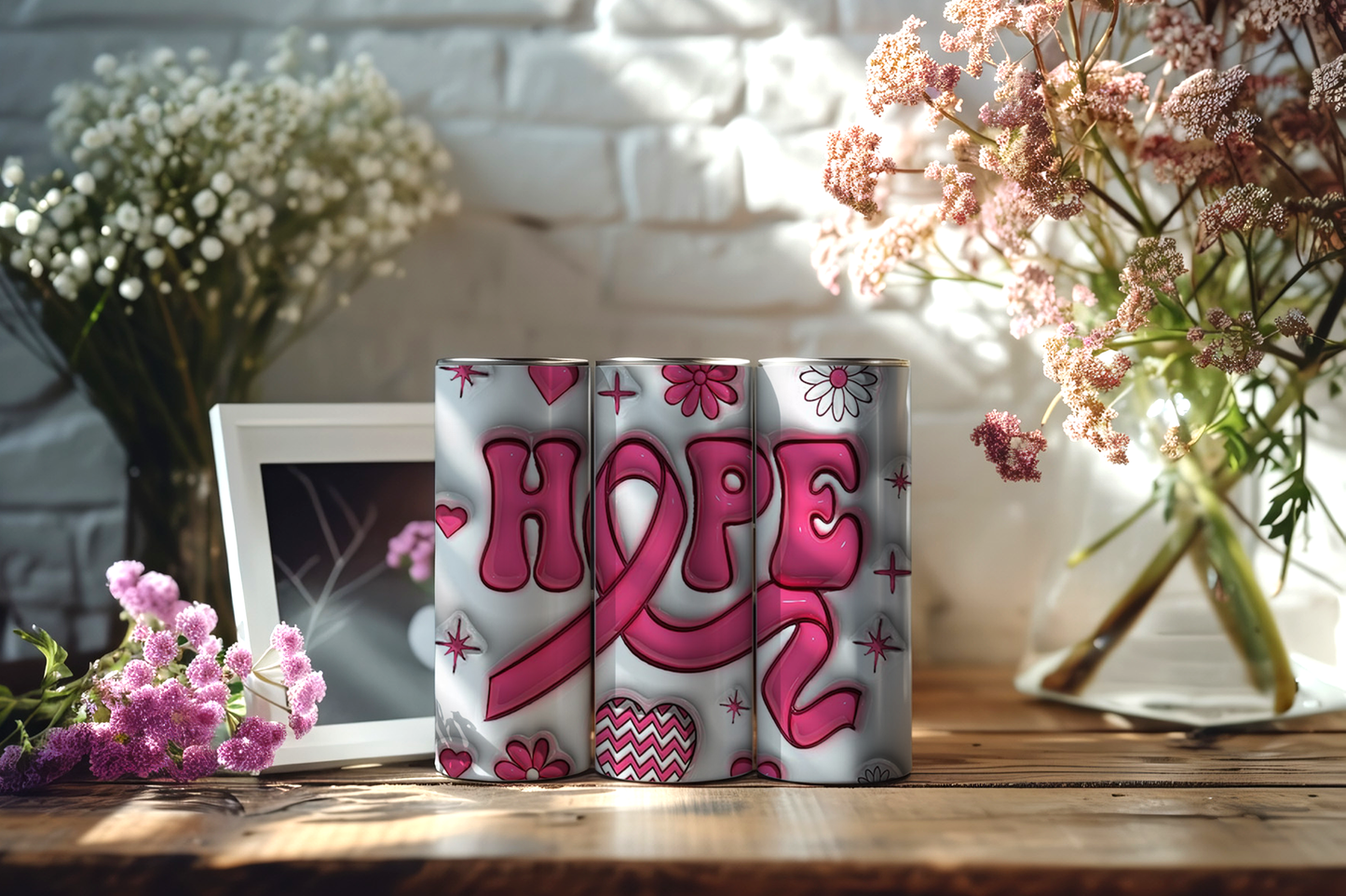 20oz Skinny Tumbler met "Hope" en het Roze Lintje - 590ml