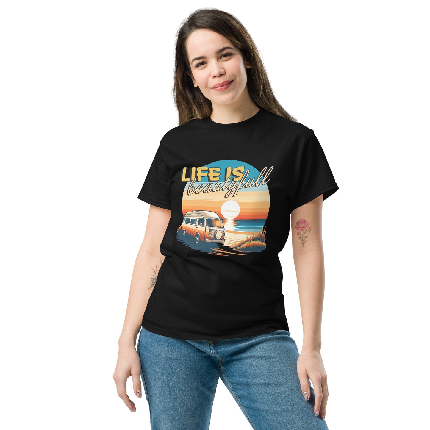 Retro Campervan T-Shirt - "Life is Beautiful"