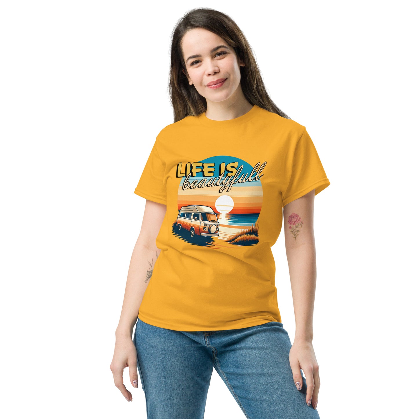 Retro Campervan T-Shirt - "Life is Beautiful"