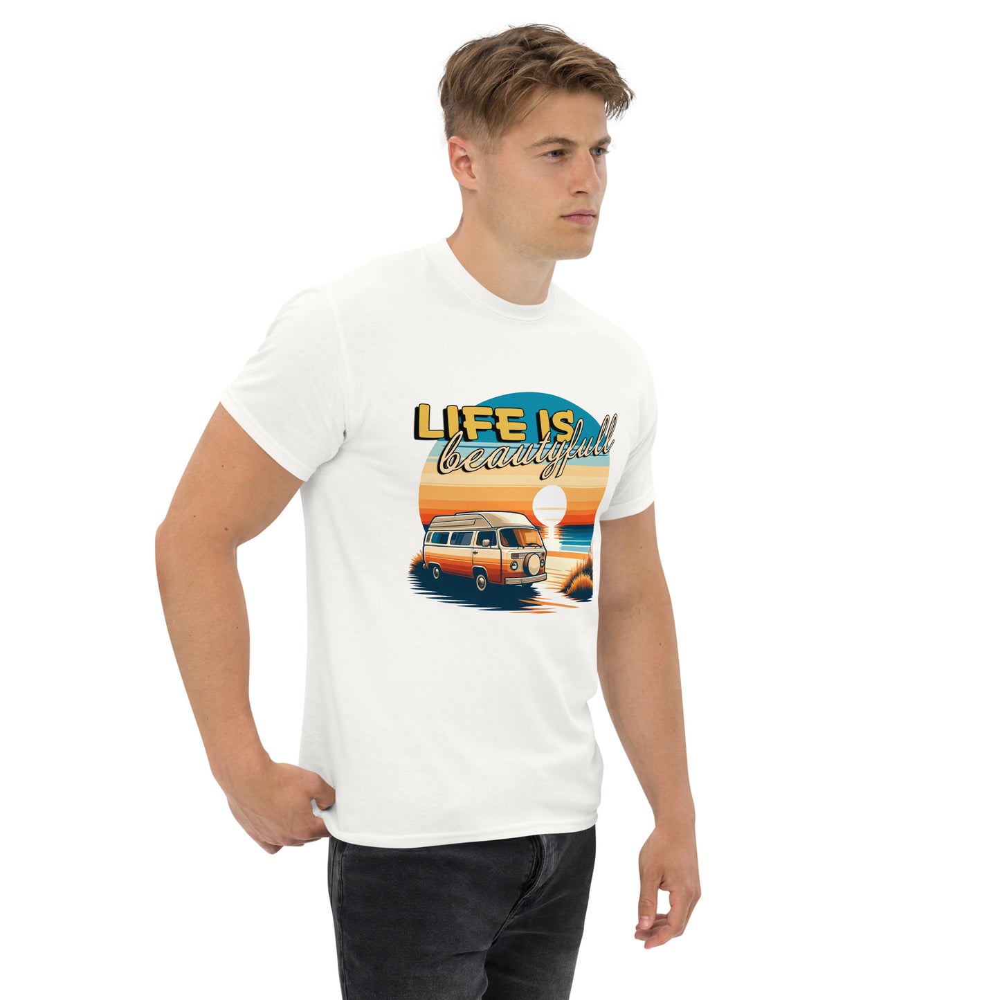 Retro Campervan T-Shirt - "Life is Beautiful"